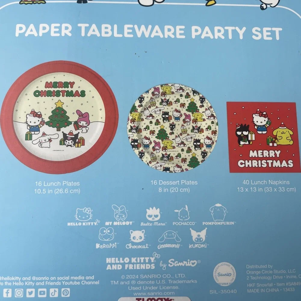 Hello Kitty Holiday Party Christmas Paper‎ Plates Tableware Party Set! NEW